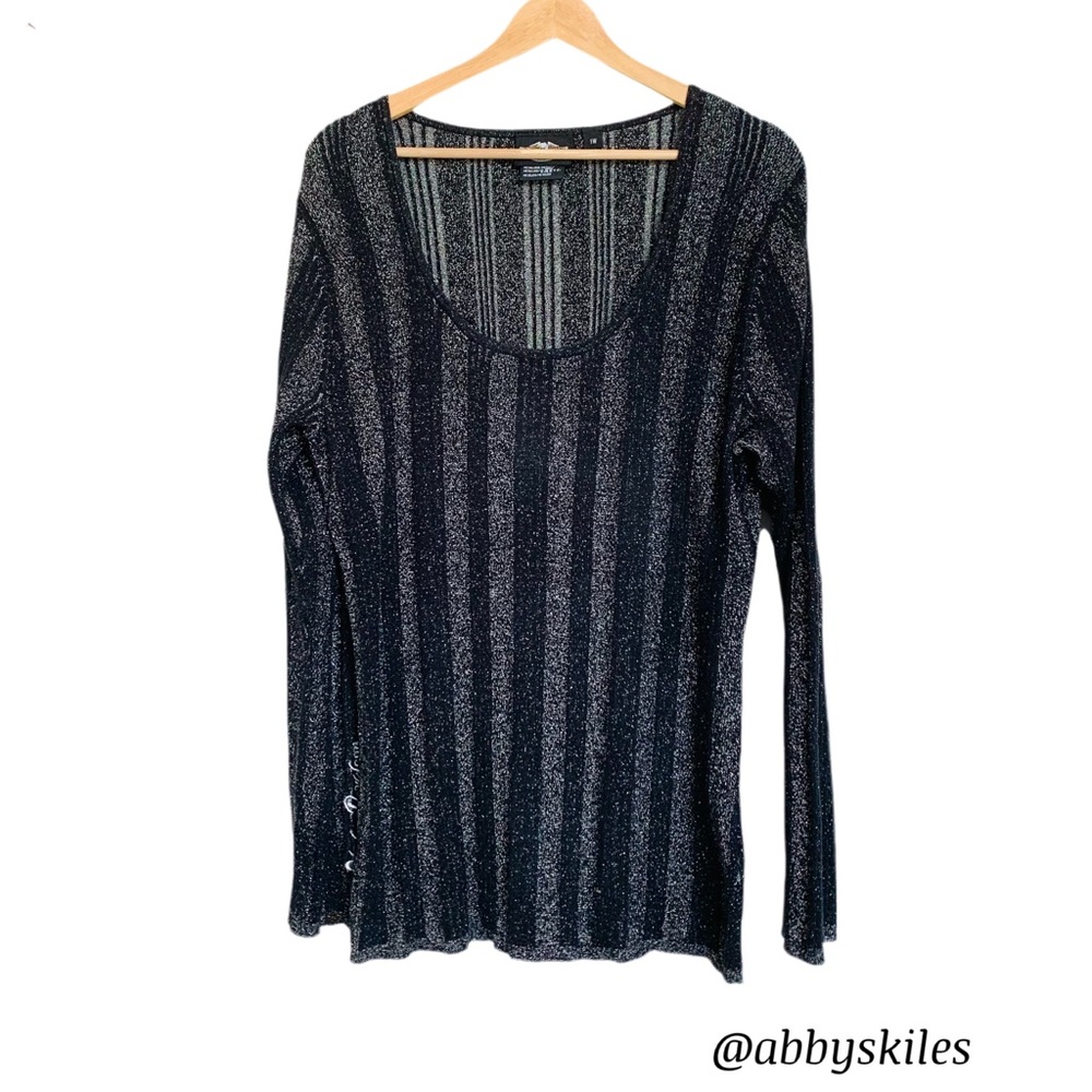 Harley-Davidson Long Sleeve Sweater Metallic Glitter Top Embroidered Y2K